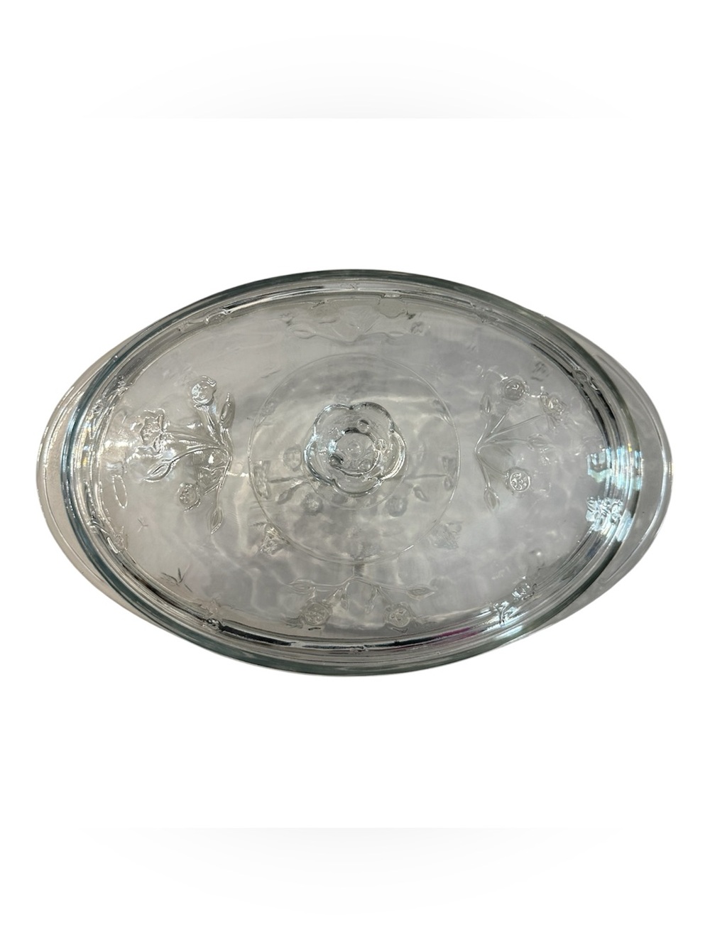 Anchor Hocking Vintage Savannah Clear Floral 2-Quart Oval Casserole Dish w/ Lid